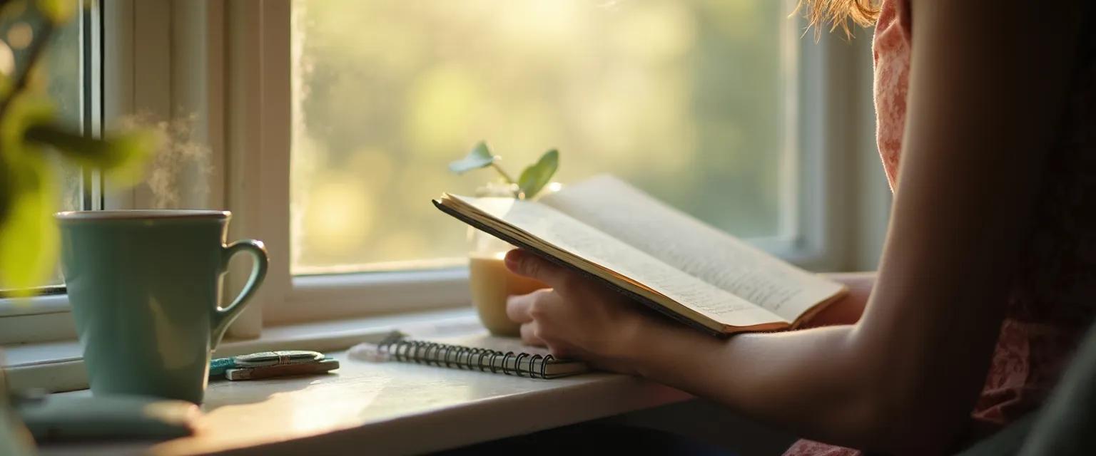 Person practicing the description of self-awareness through a simple 5-minute daily reflection exercise