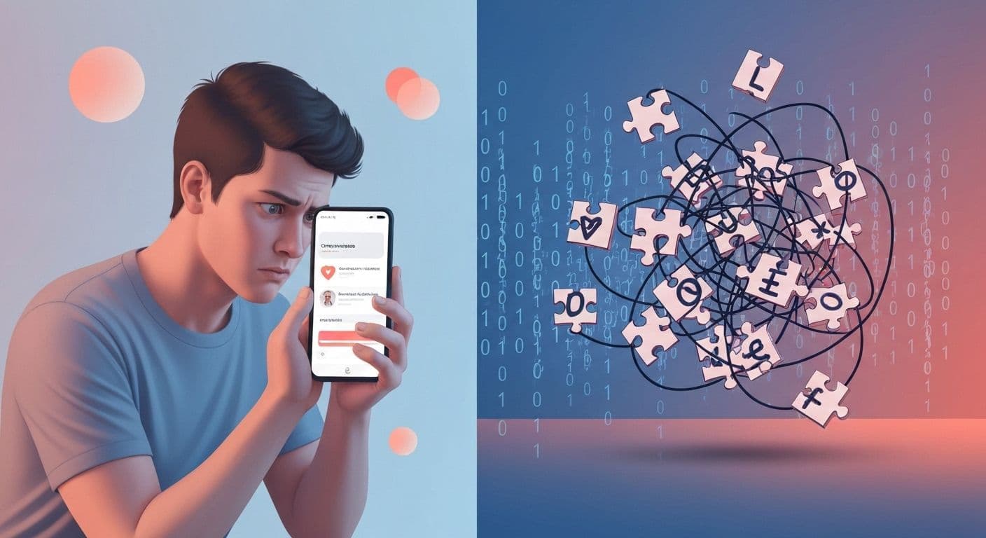 Person examining dating app matches while understanding the code for love and heartbreak patterns