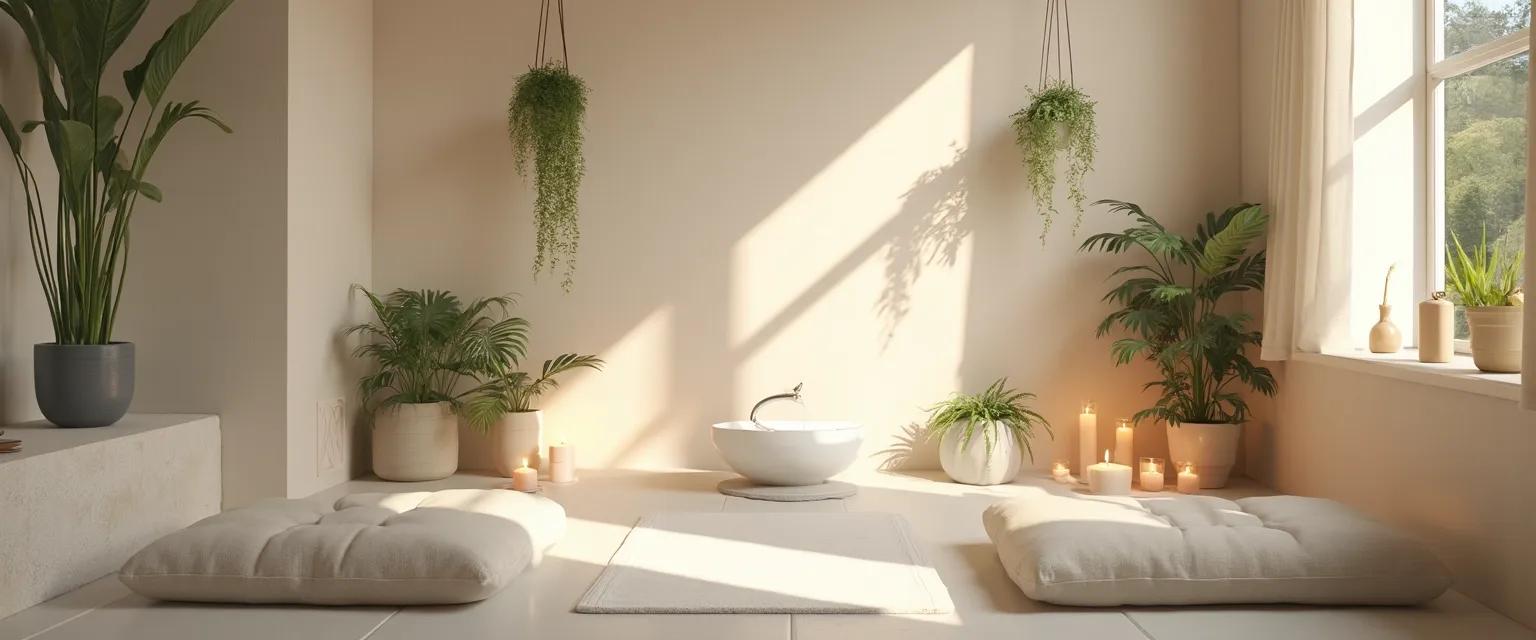 DIY mind space clinic setup in home bedroom with calming elements and soft lighting