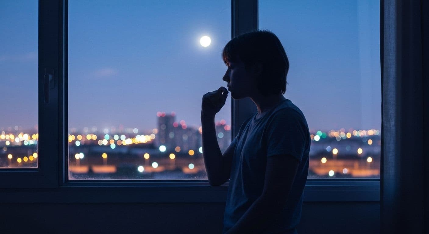 Person finding peace at night after painful breakup using calming techniques