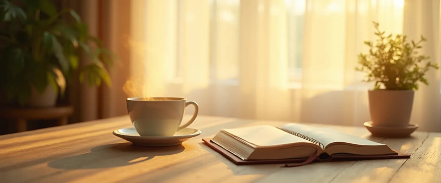 Woman practicing morning rituals for peace of mind with sunrise in background