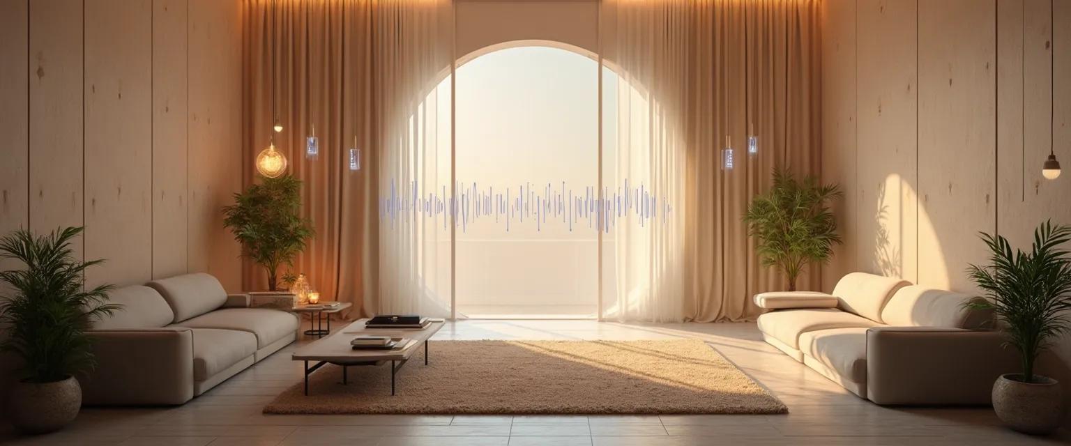 Person finding peace of mind through intentional audio design in a tranquil home setting