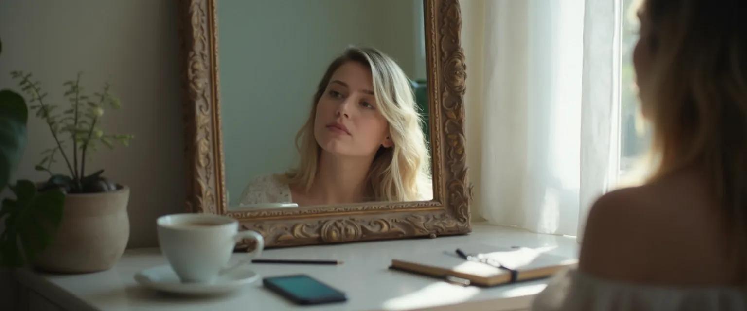 Person reflecting during a mirror moment on their self awareness journey
