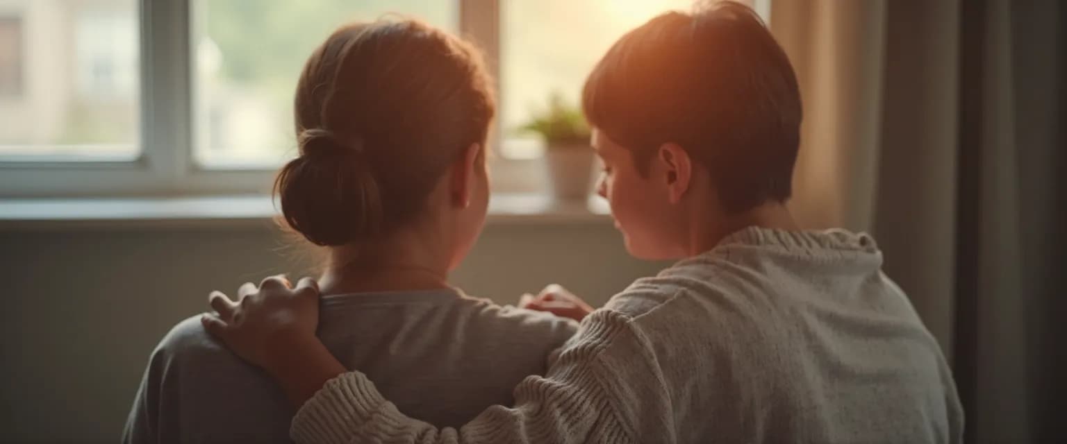 Two friends sitting together quietly, showing what to say to a friend who lost a loved one through presence