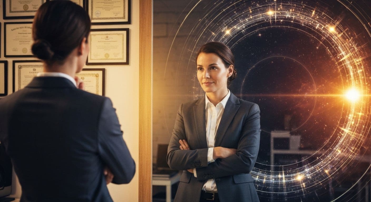 Professional leader practicing business self-awareness through mindful reflection at work