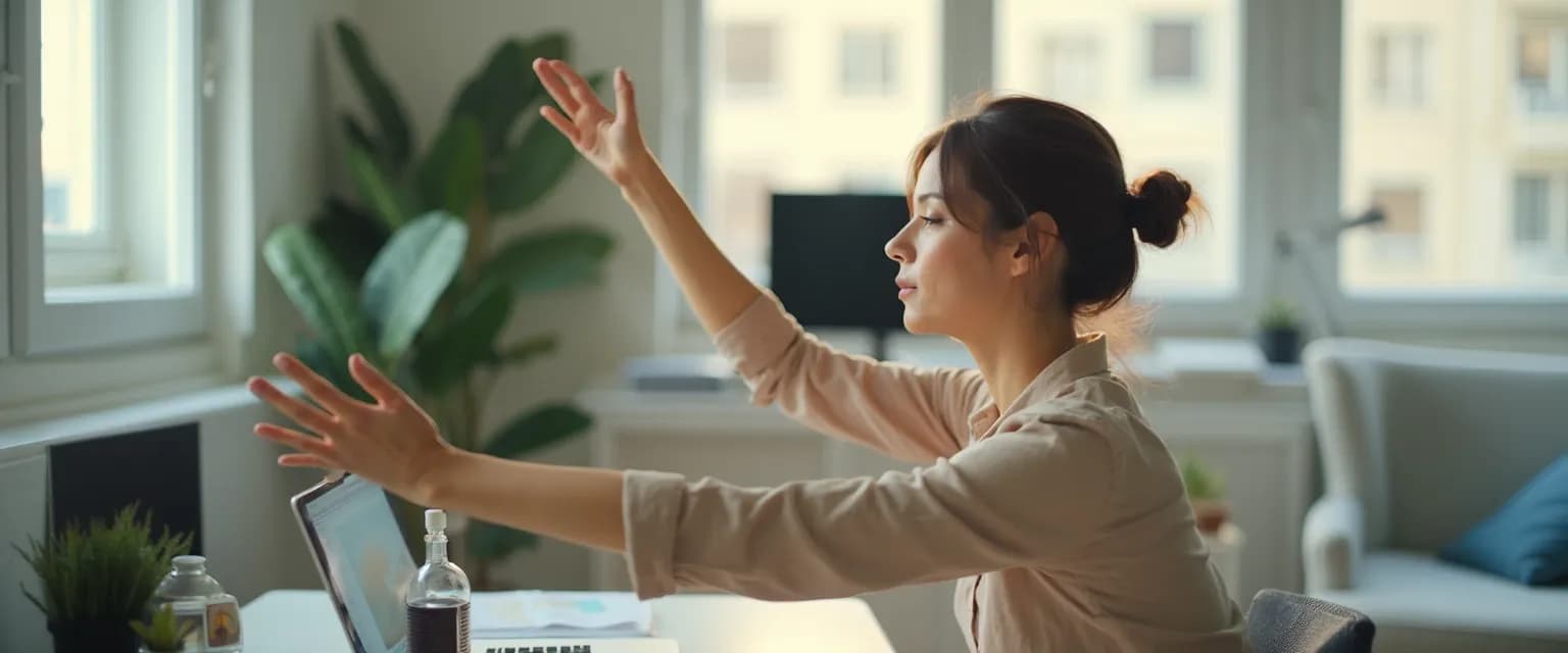 Office worker performing seated micro-movements to improve employee wellbeing at work