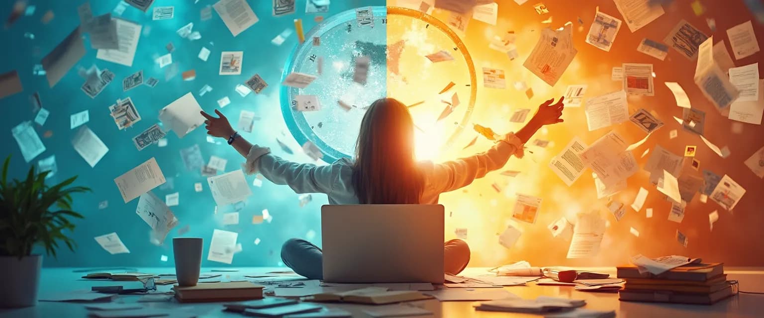 Creative mind map showing 7 ways to overcome procrastination with colorful connections