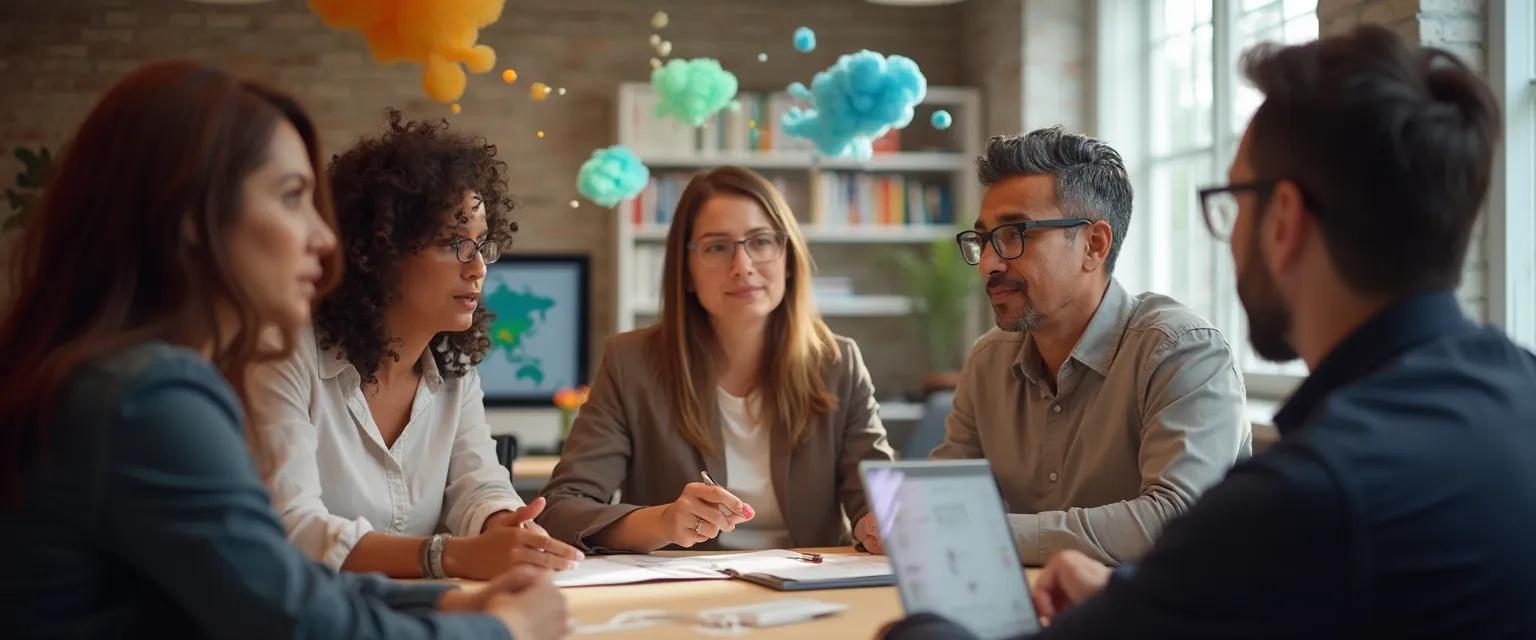 Team members collaborating with high EI in the workplace during a meeting