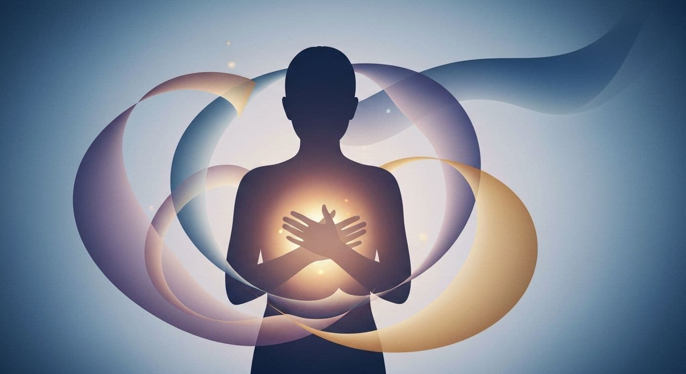 Person going through a heartbreak experiencing physical chest pain while practicing breathwork for relief