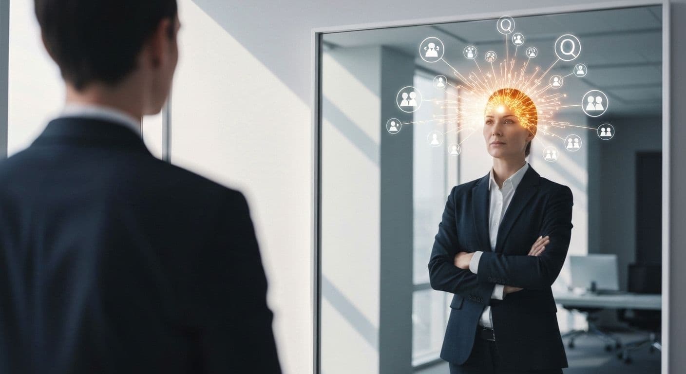 Professional demonstrating self awareness psychology examples in workplace setting with thoughtful reflection