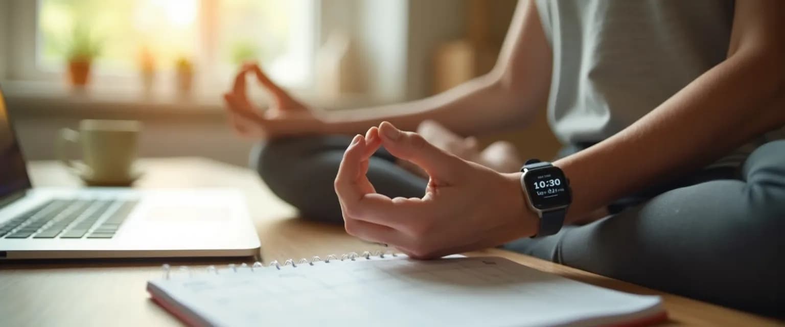 Person practicing fitmind exercises during a 10-minute break at work