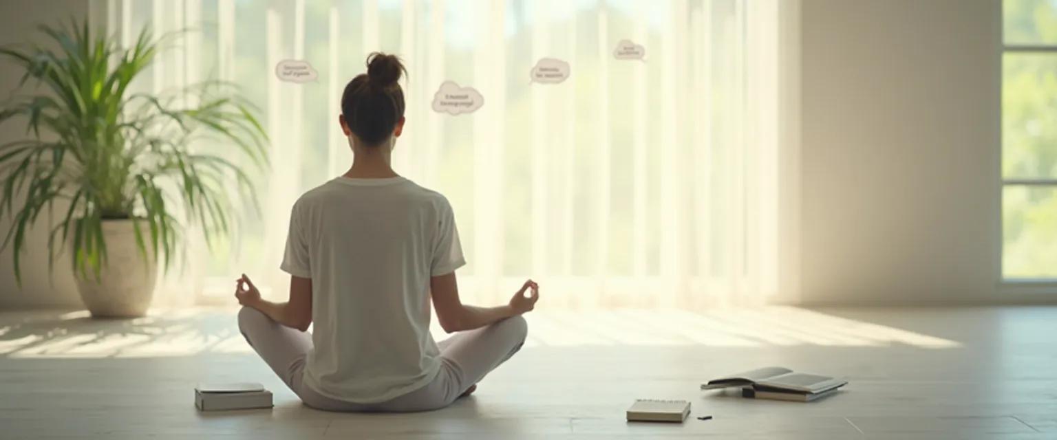 Person practicing cognitive behavioral therapy techniques for anxiety relief in a public setting