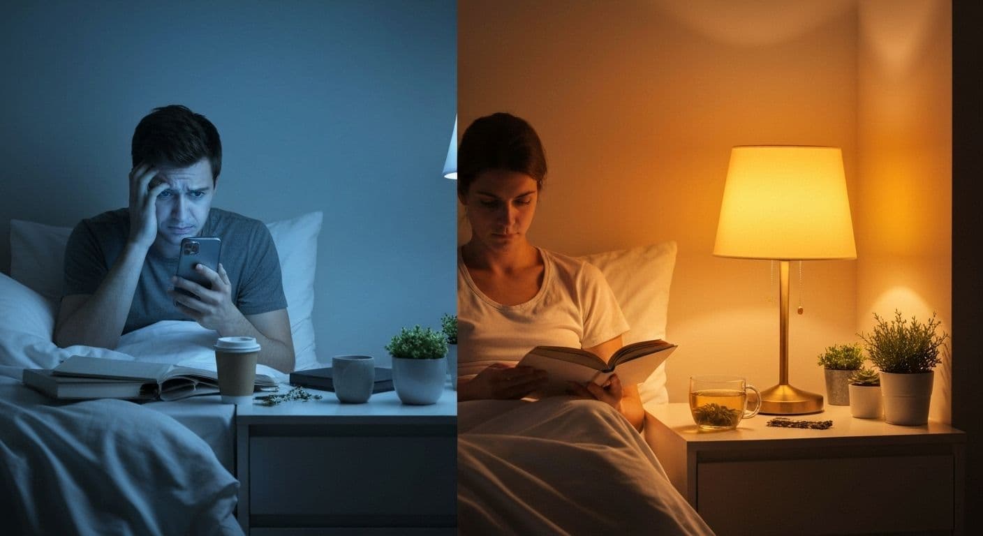Person practicing calming evening activities to unwind their mind before sleep