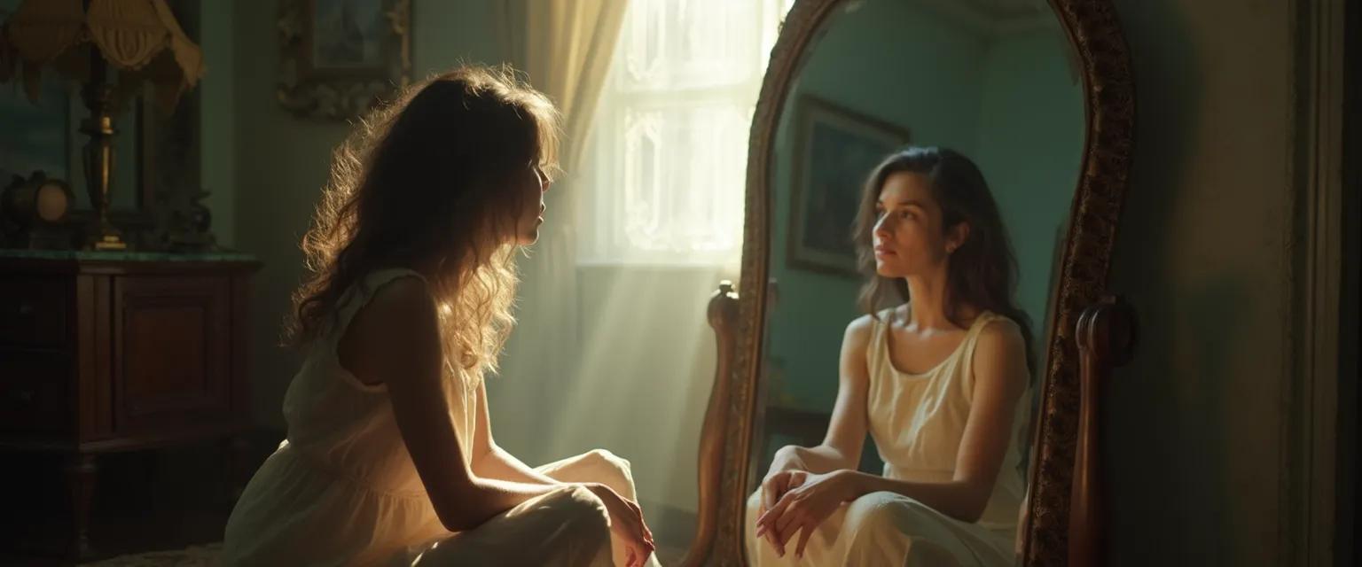 Person engaged in mirror conversation for self awareness and personal growth