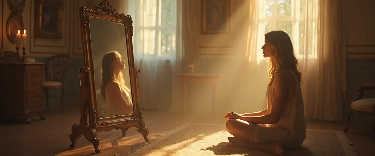 Person practicing mirror work to develop a high level of self-awareness through reflection