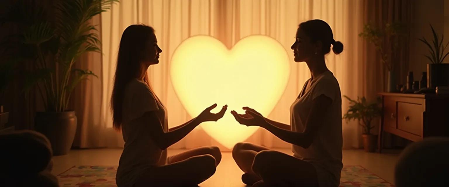 Family practicing mindful compassion exercises during conflict resolution at home