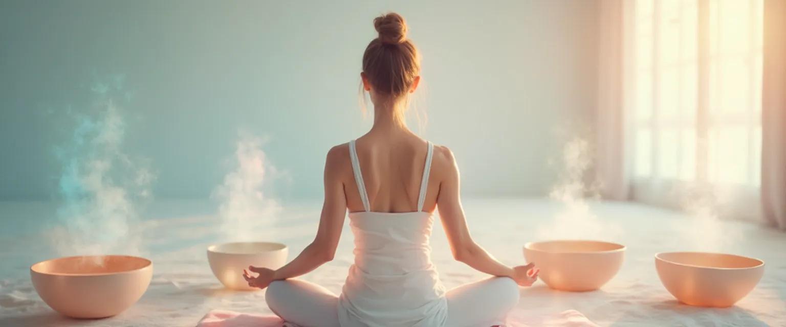 Person experiencing a sound bath to declutter the mind with singing bowls