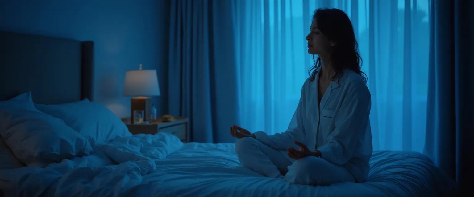 Person practicing 10-minute mindfulness meditation in bed for better sleep