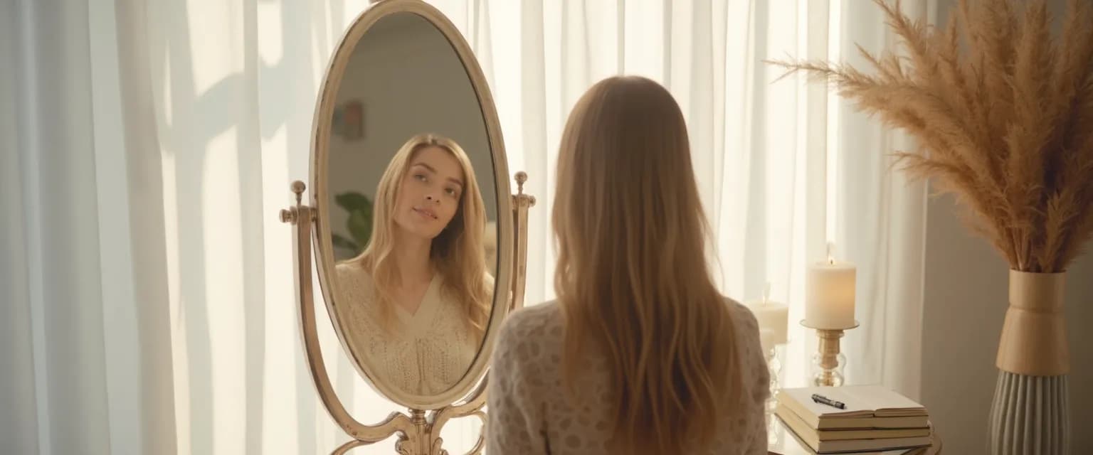 Person practicing mirror work to enhance the awareness of yourself through daily reflection