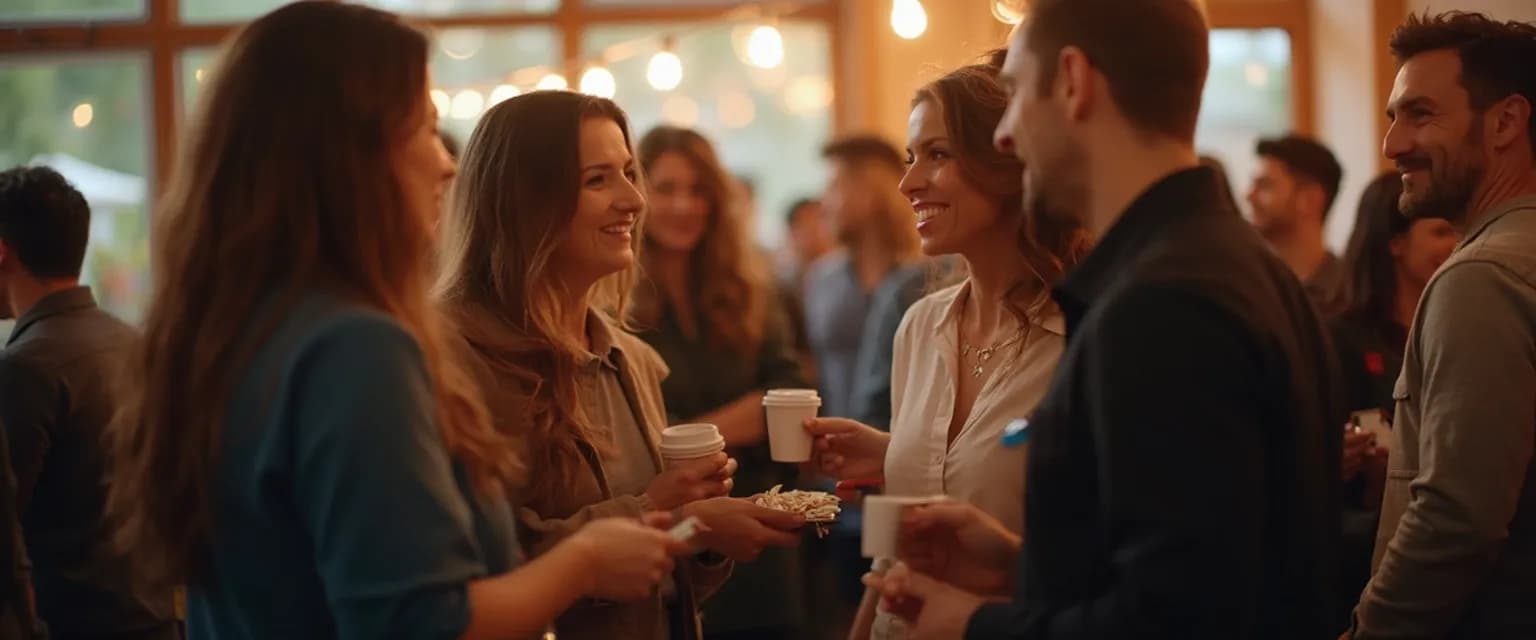 Professional using effective conversation starters to manage anxiety in professional networking event