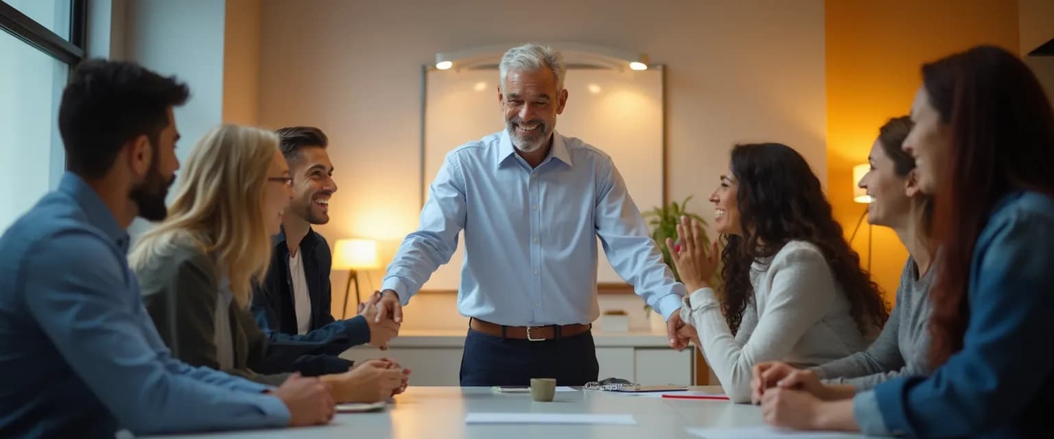 Team leader using emotional intelligence leadership training techniques with multi-generational team members