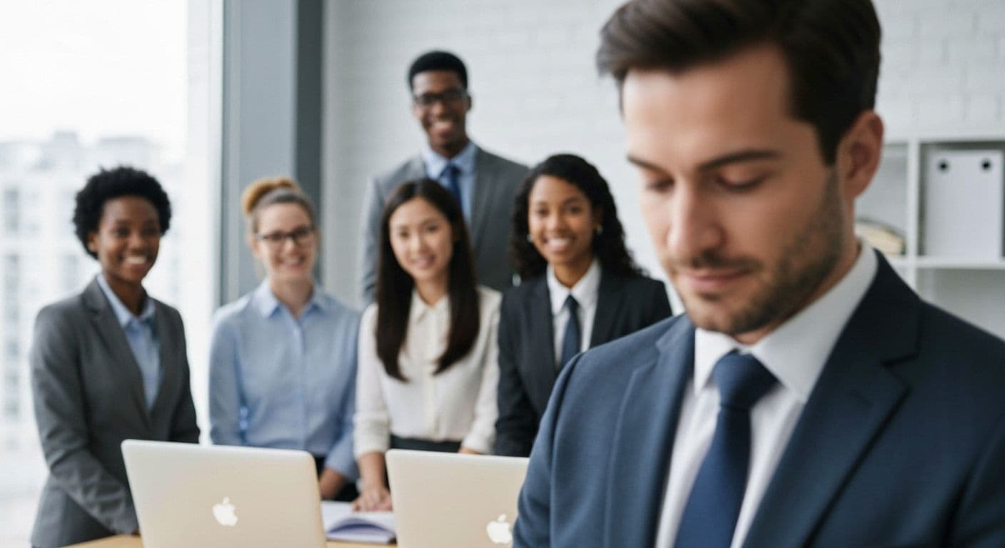 Professional team meeting demonstrating external self-awareness through collaborative feedback and leadership recognition