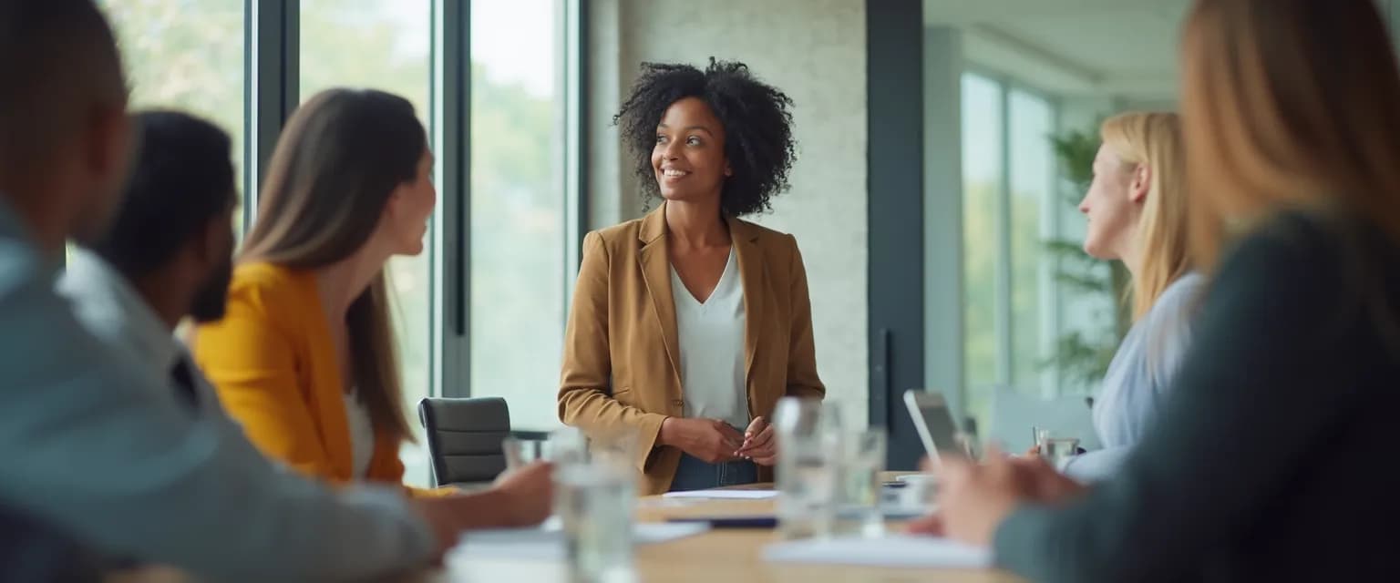Professional demonstrating self-awareness in a workplace meeting with their boss