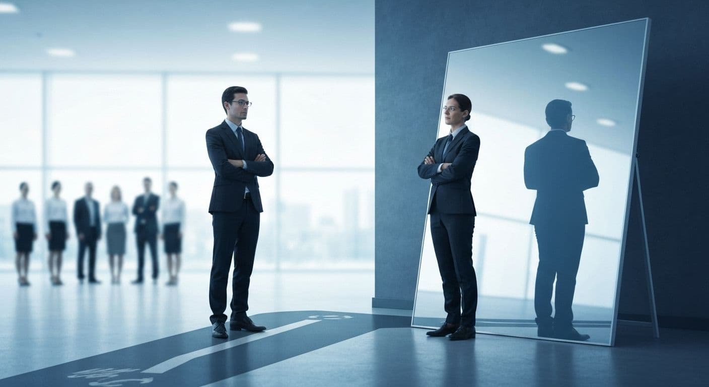 Leader practicing leadership self awareness assessment with reflection and team engagement