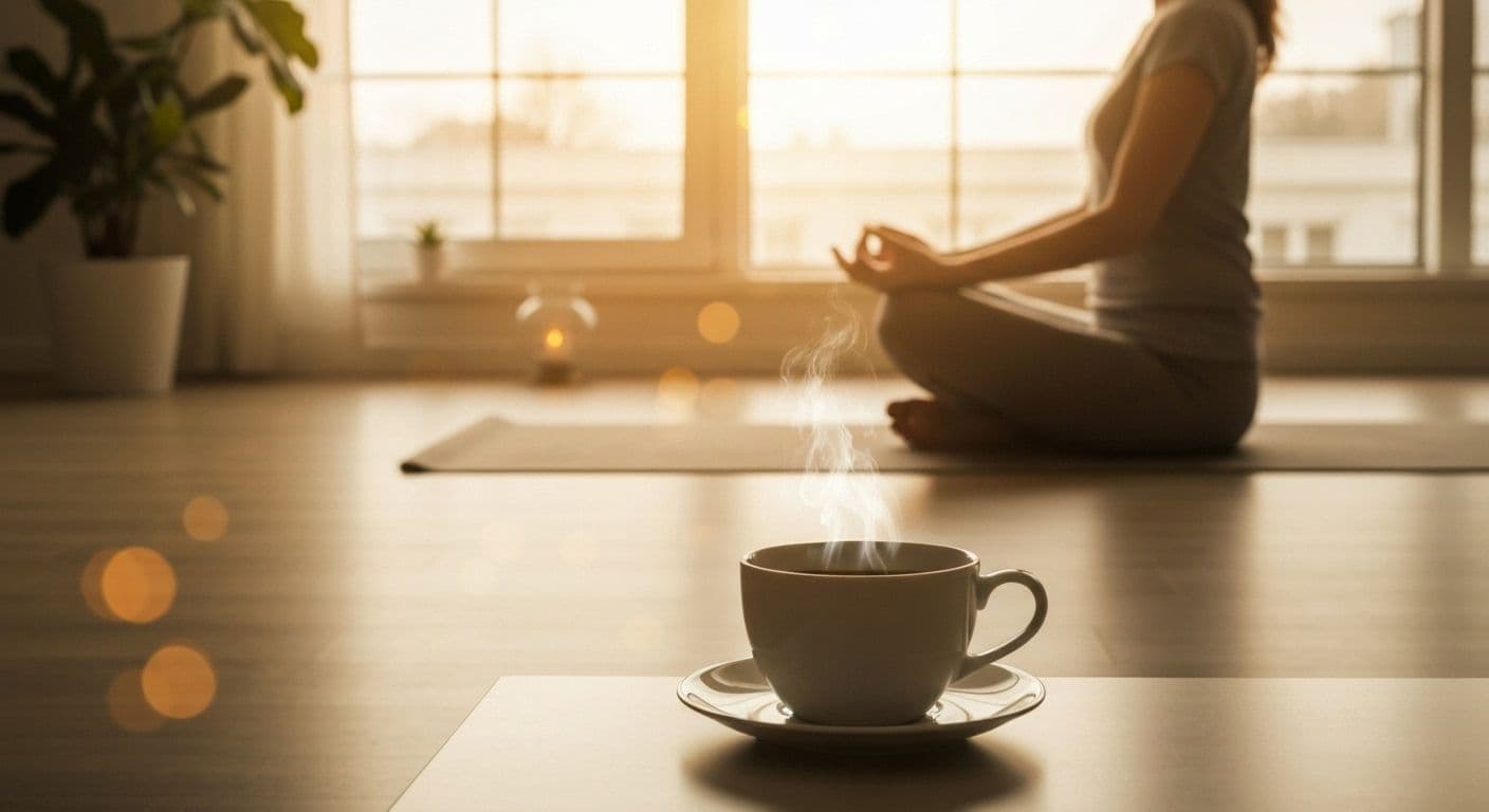 Person practicing daily meditation for mental health in peaceful morning setting