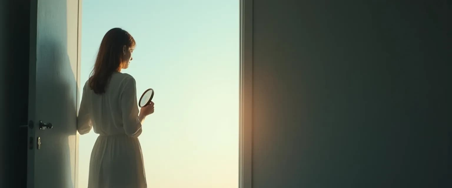 Person practicing self-awareness during daily transition using guide to self-awareness techniques