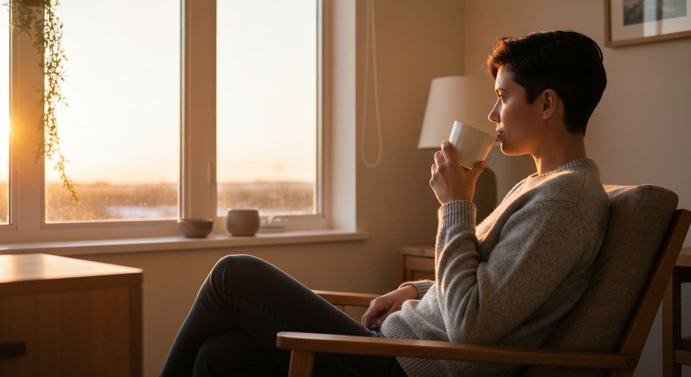 Person practicing mindfulness psychology during daily routine activities like drinking coffee and commuting