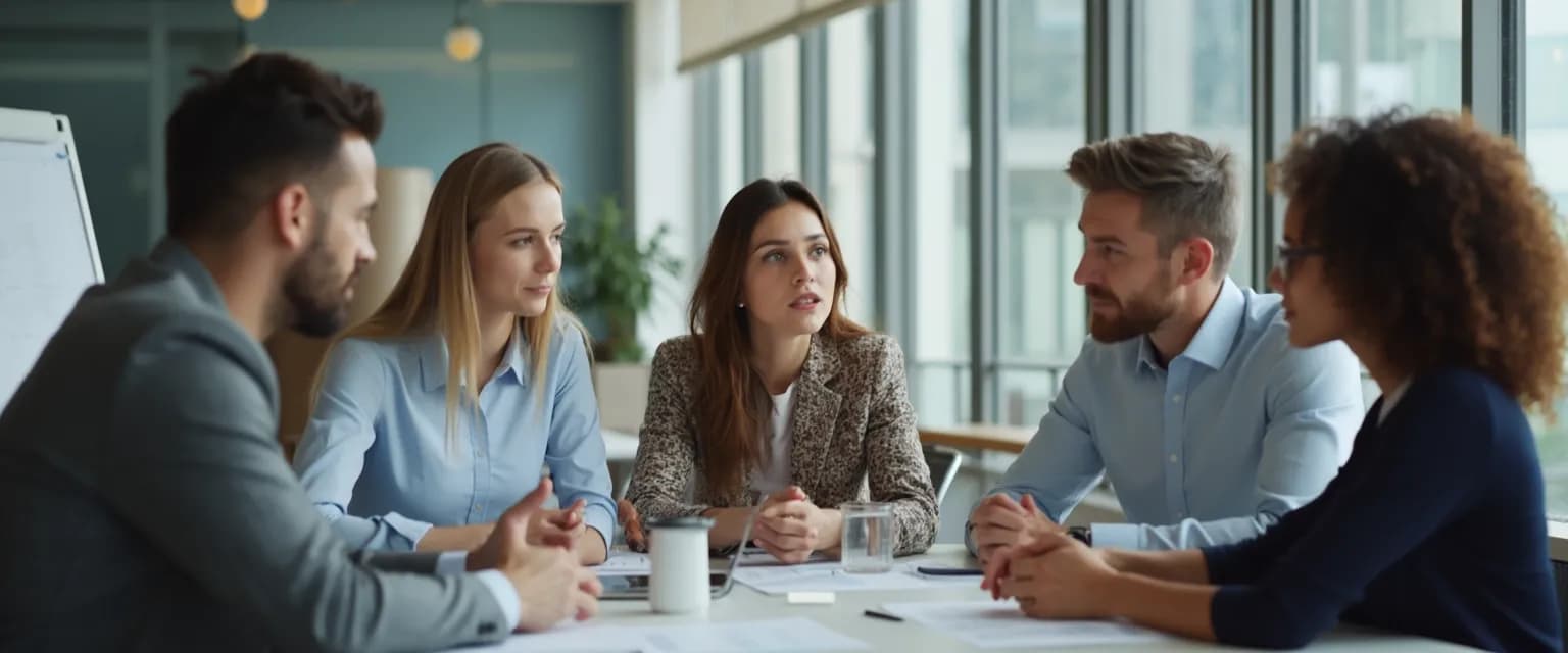 Professional colleagues demonstrating positive EQ communication through nonverbal cues in a workplace meeting