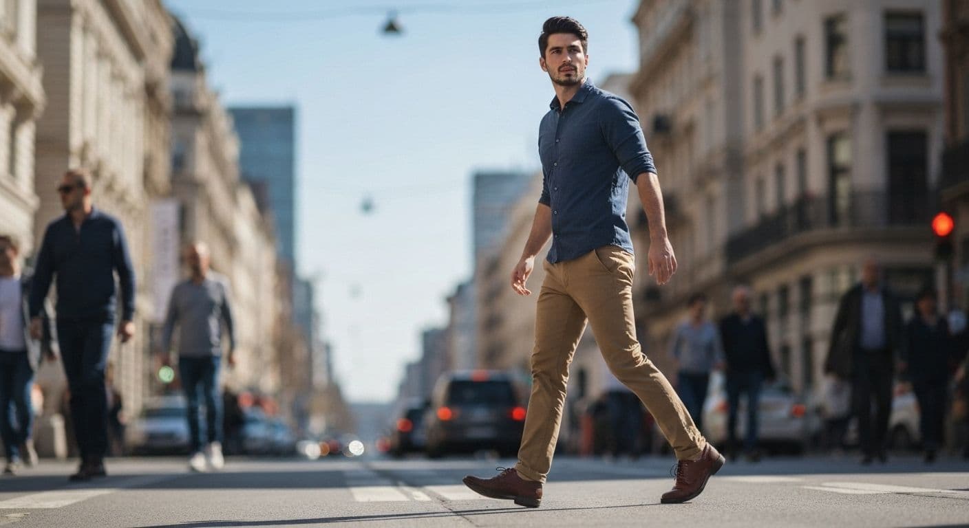 Person practicing safe awareness techniques while walking confidently in daily routine
