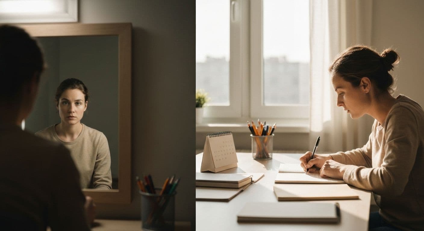 Person using quick reflection tools during 15 days of self awareness practice blueprint