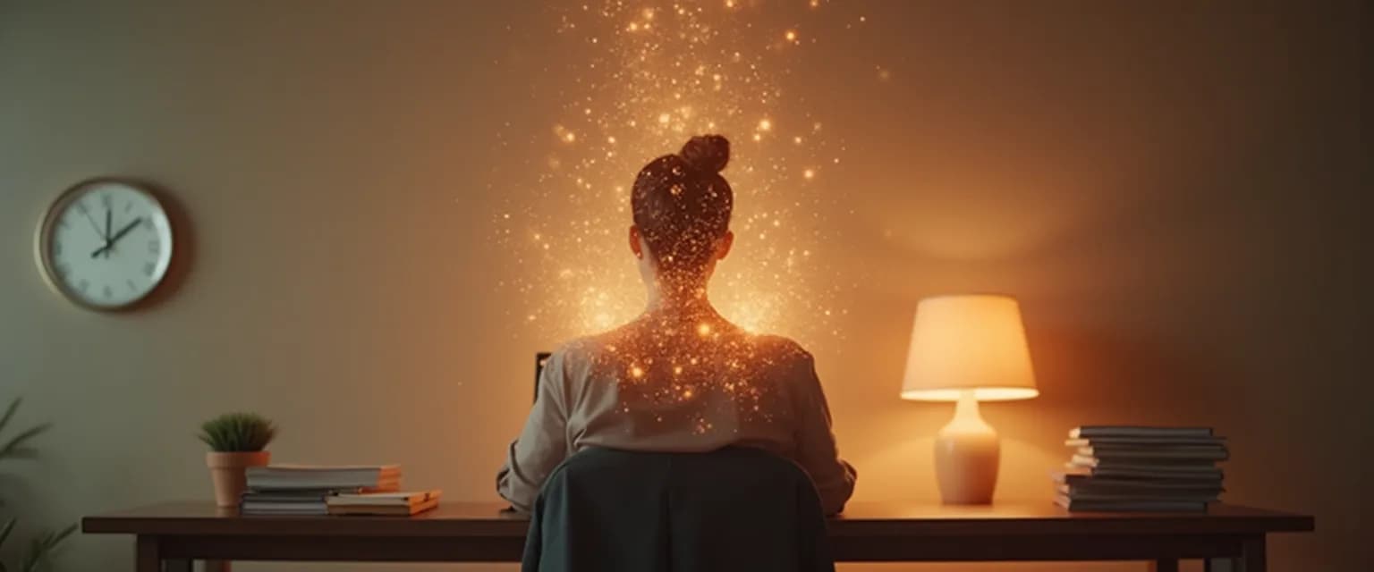 Professional using Kaha Mind exercises to reduce workplace tension at desk