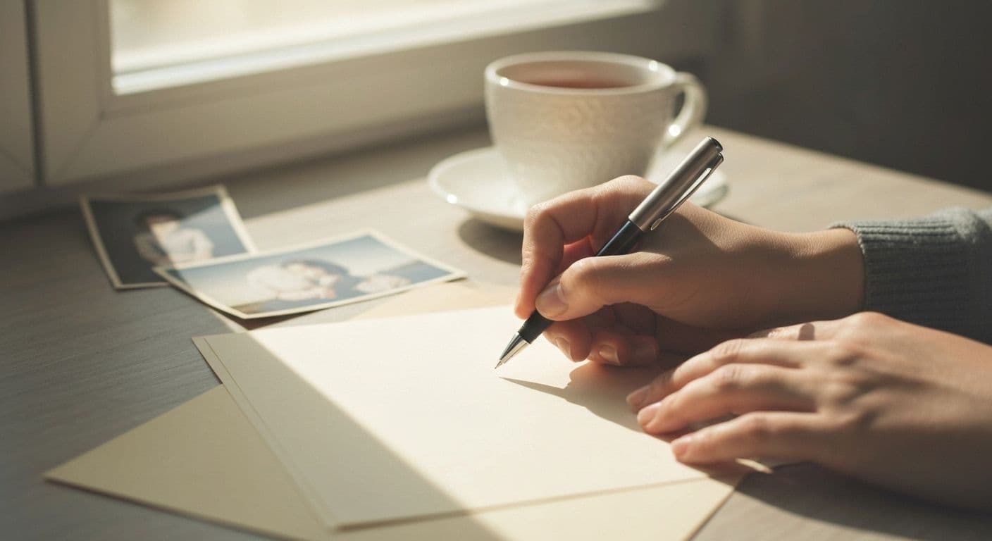 Person writing heartfelt friend simple sympathy card messages with care and compassion