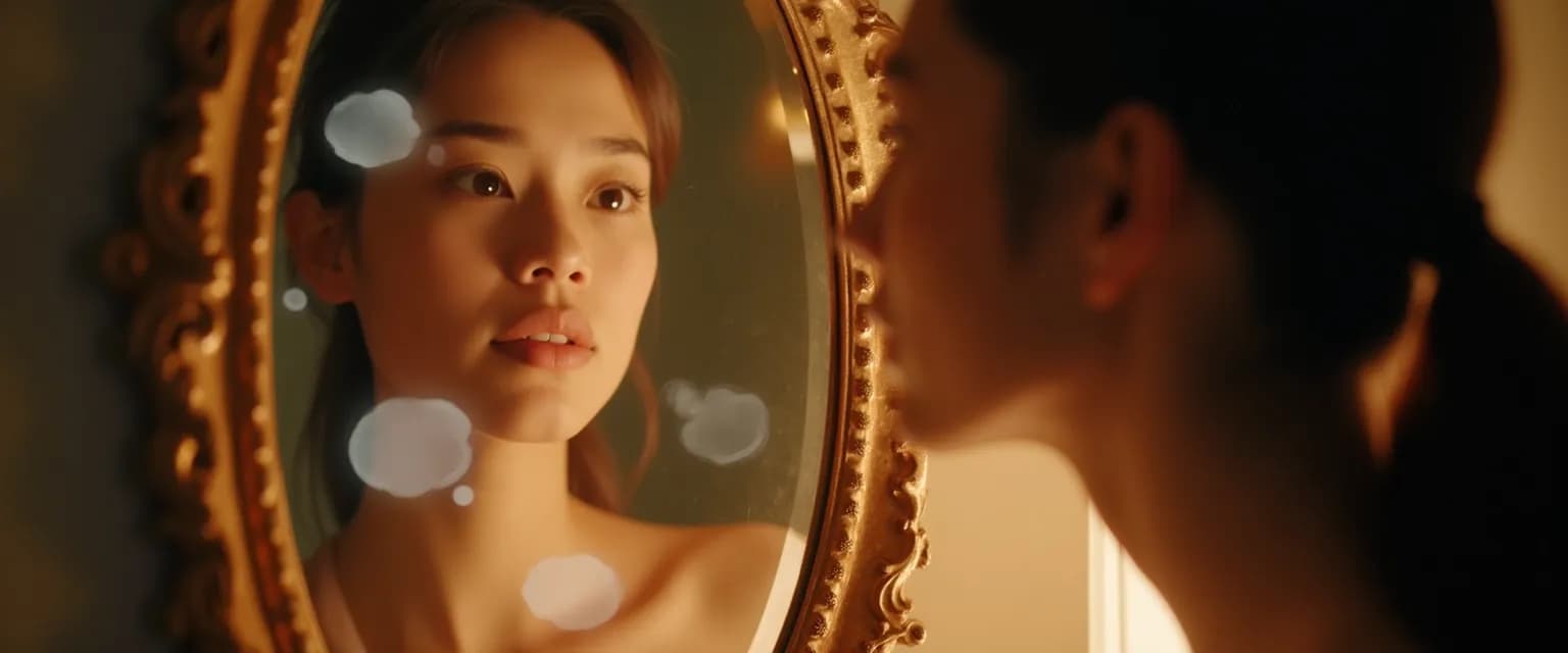 Person engaging in mirror conversation to develop social awareness, self awareness and self knowledge