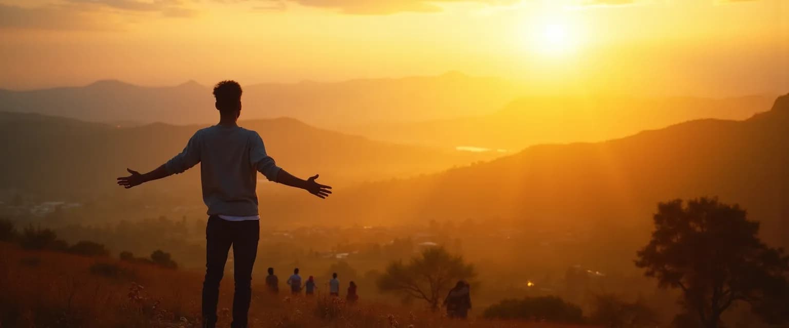 Person experiencing joy while volunteering, illustrating how the purpose of our lives is to be happy through contribution
