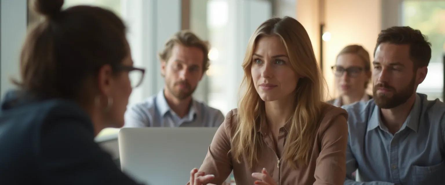 Manager demonstrating emotional intelligence in leadership during team conflict resolution meeting