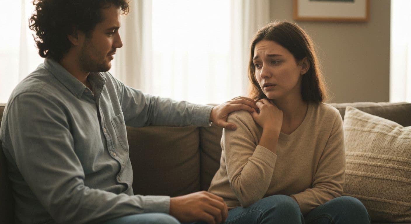 Two friends having a supportive conversation about breakup support and emotional wellness