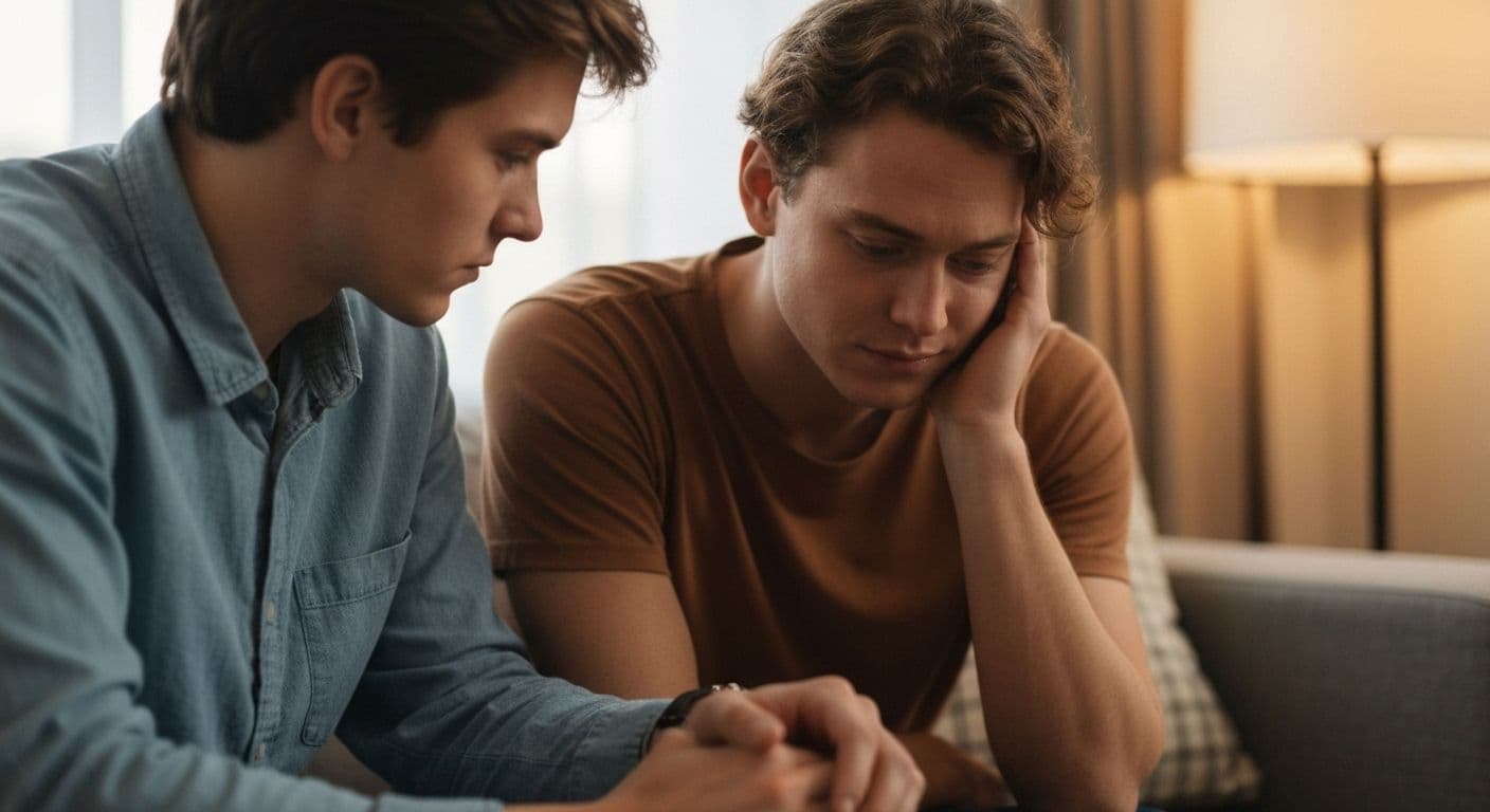 Two friends having a difficult conversation illustrating emotional vulnerability after a breakup comment