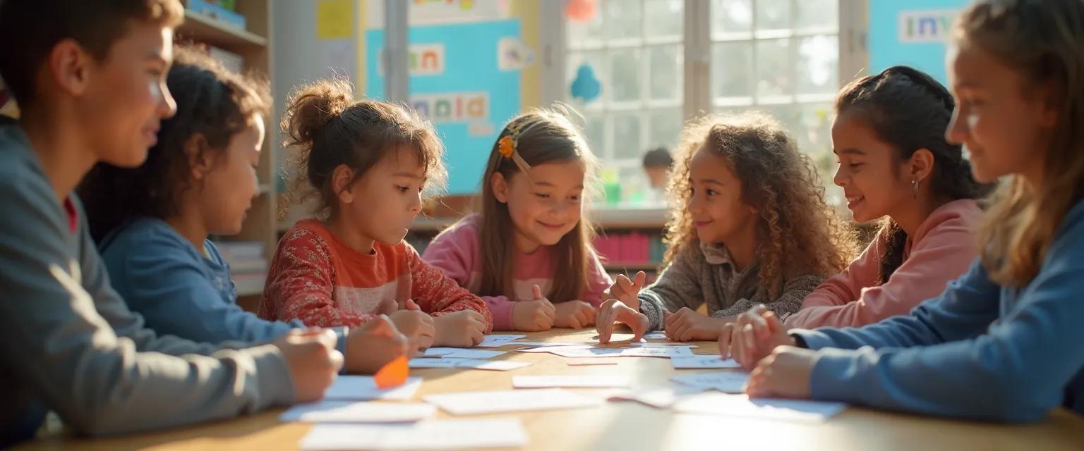 Middle school students playing self-awareness games in the classroom