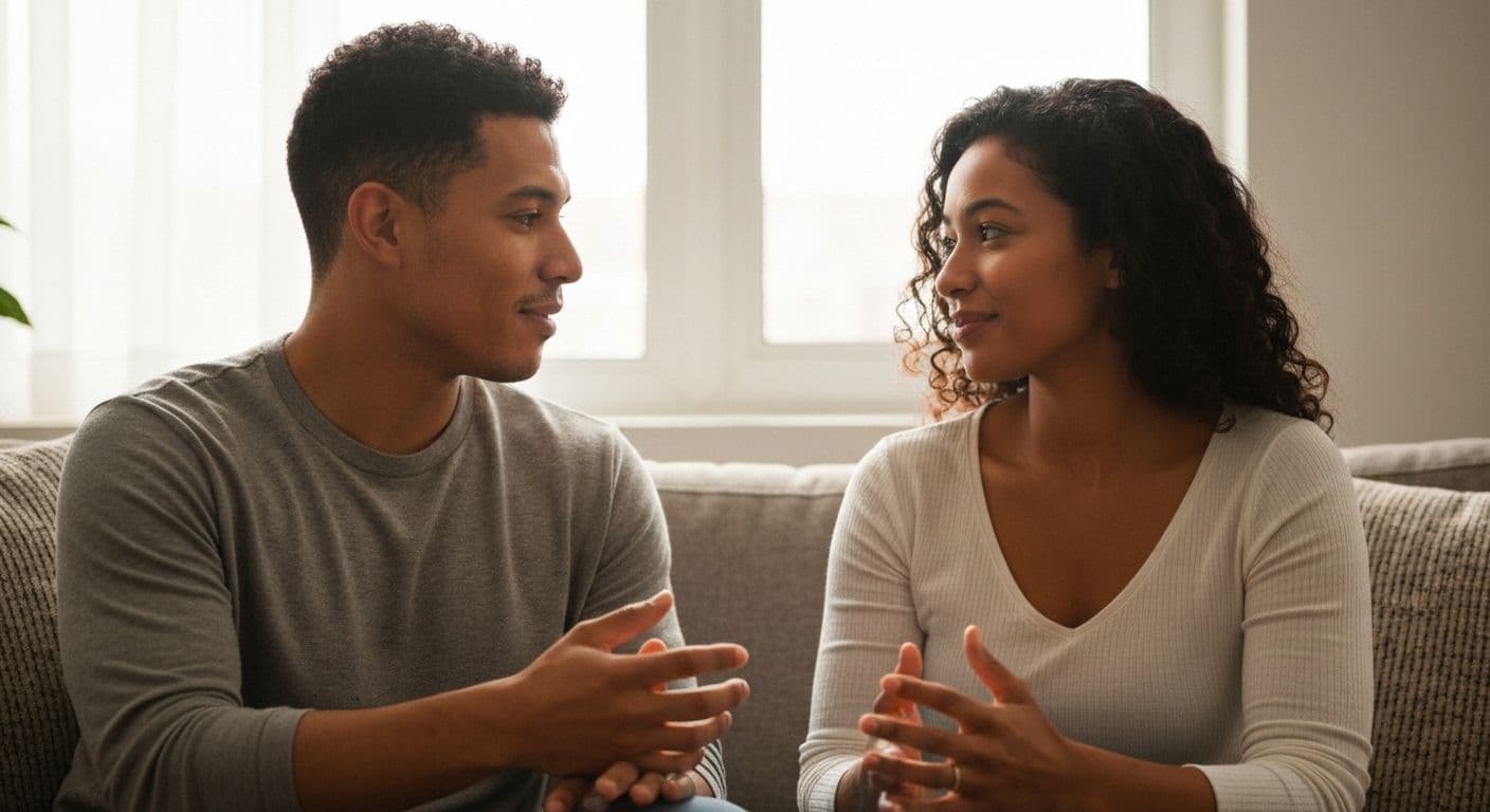 Couple having an intimate conversation to discuss self-awareness and strengthen their relationship
