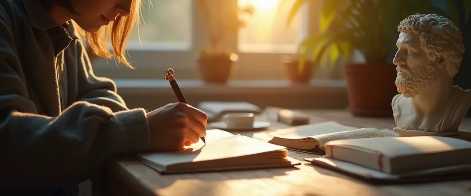 Illustration showing how according to Aristotle happiness is achieved through virtuous living and purposeful activities