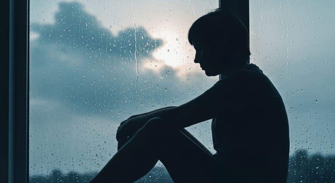 Person sitting thoughtfully by window experiencing depression after breakup and processing grief emotions