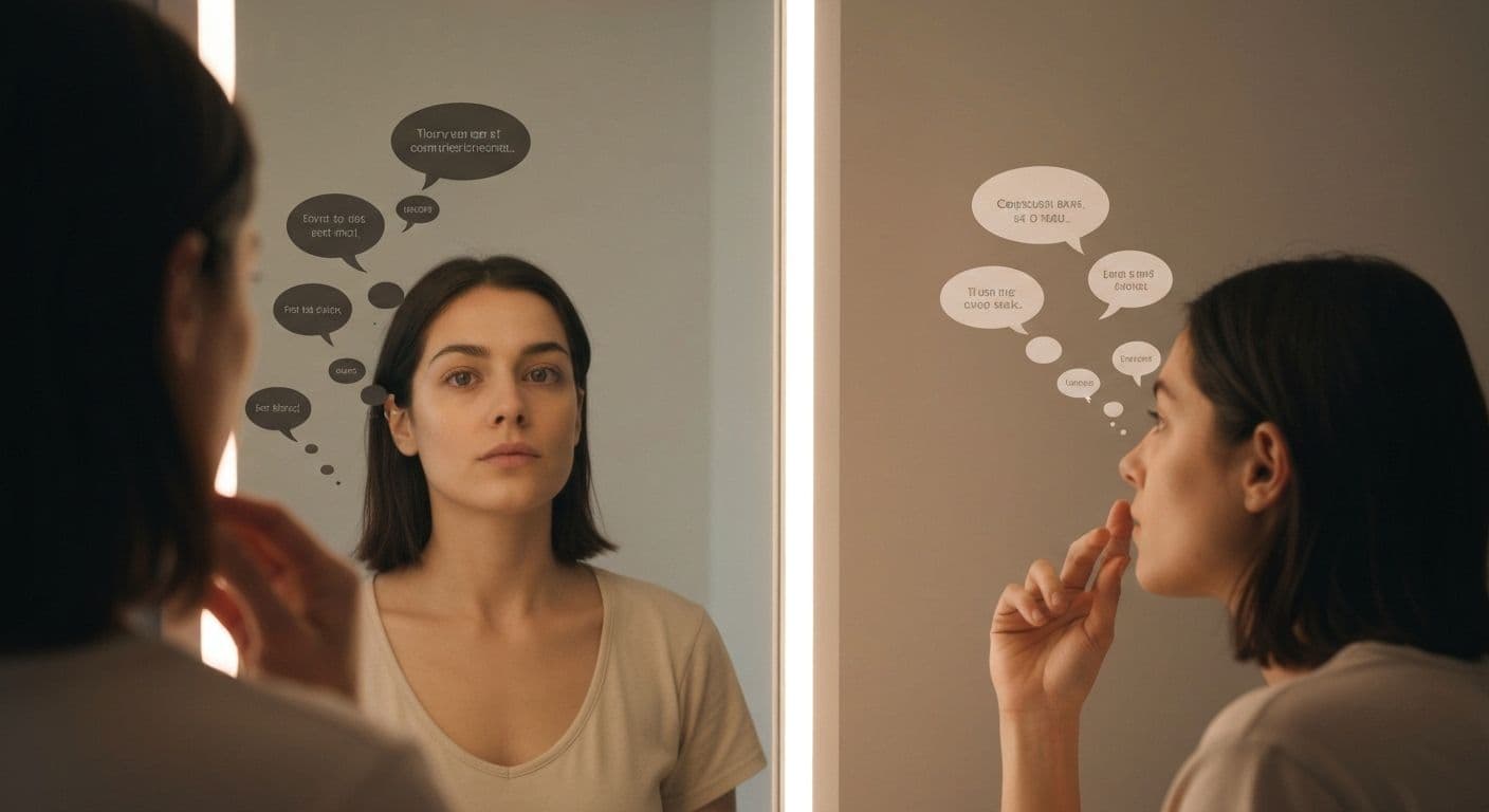 Person reflecting on internal thoughts showing self awareness and self understanding through mindful observation