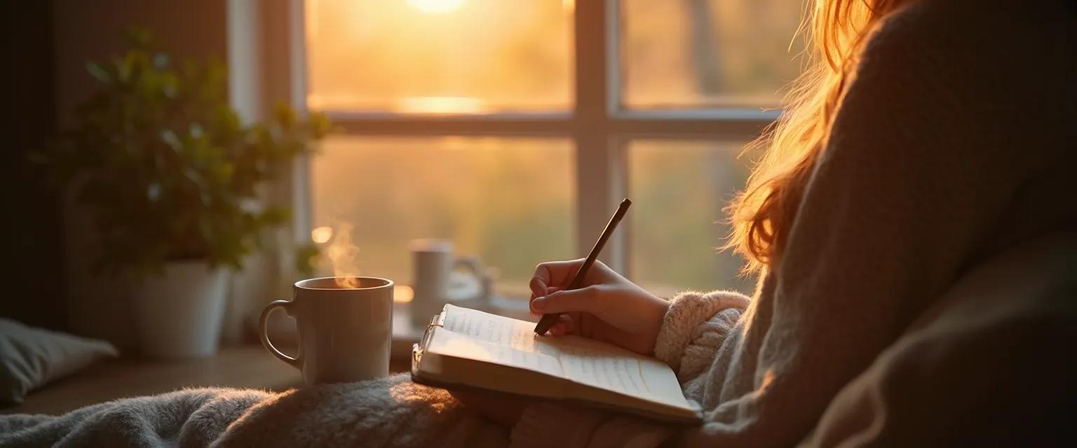 Person practicing self-awareness weekend rituals on Sunday evening