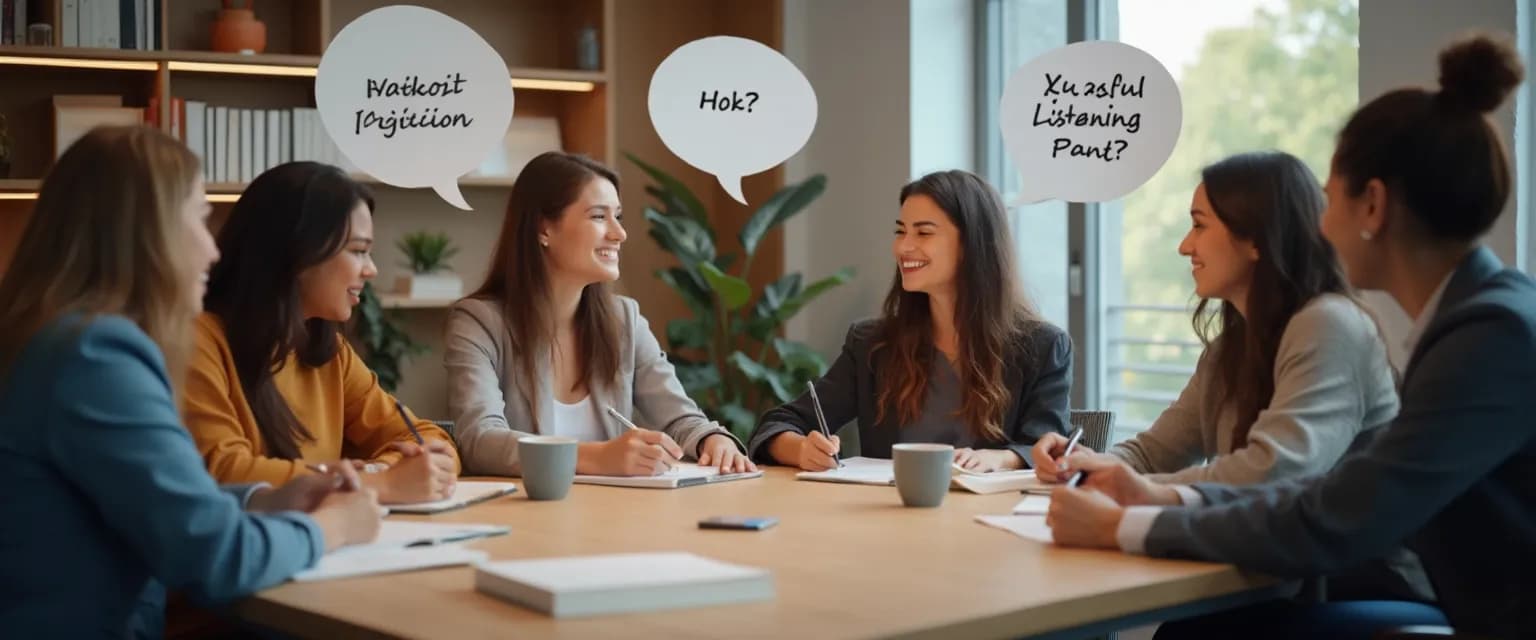 Professional demonstrating self awareness examples at work during a team meeting