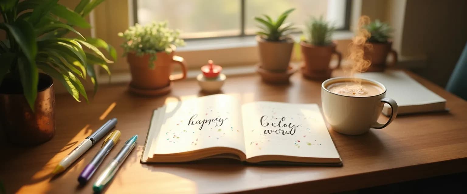 Person practicing daily happy words ritual with positive affirmations