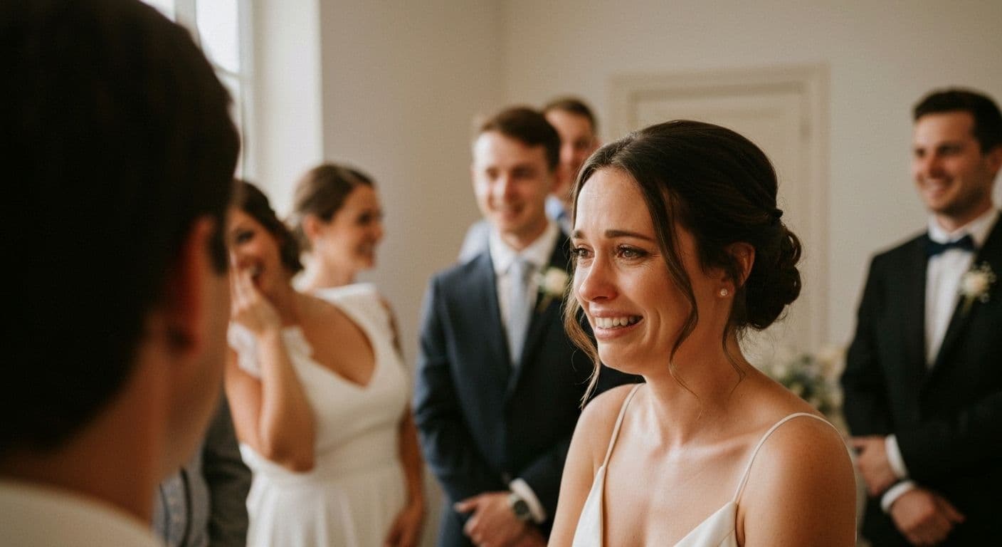 Person experiencing delayed grief symptoms during a happy celebration, showing the paradox of grief and joy